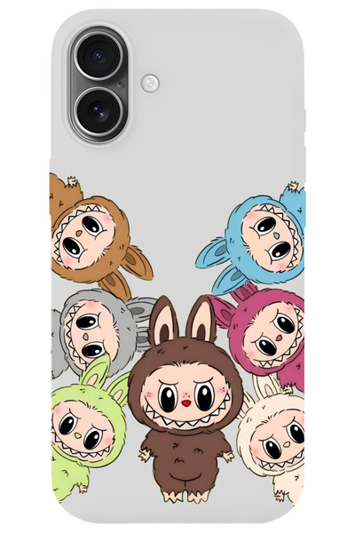 WANNA PROTECT iPhone 16 Beyaz İçi Kadife Labubu Desenli Silikon Telefon Kılıf...