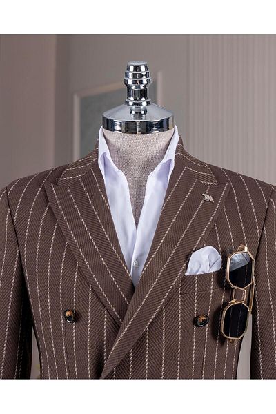 TerziAdemAltun Ανδρικό μονό μπουφάν σε ιταλικό στυλ slim fit διπλό στήθος καφέ T14337