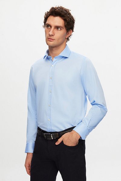 D'S Damat Πουκάμισο Ds Damat Slim Fit Blue Plain Nano Care
