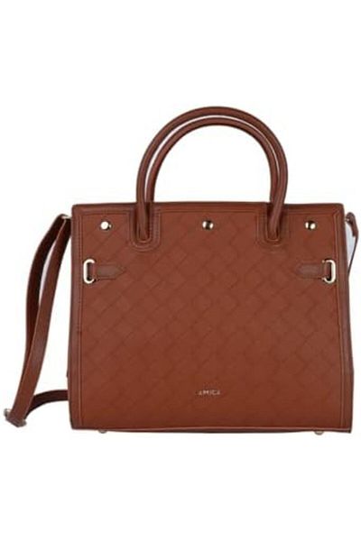 AMICA Makeda Ladies Weaved Leather Satchel Handbag With Top Handles
