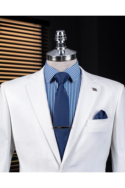 TerziAdemAltun Italian Style Slim Fit Mono Collar Men's Single Jacket Ecru T14303