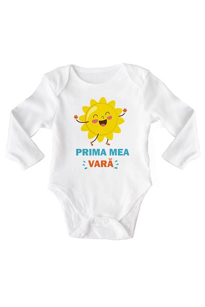 OEM Body bebe, Prima mea vara, 0 -3 luni, maneca lunga, bonisa creativ, alb, 100% bumbac