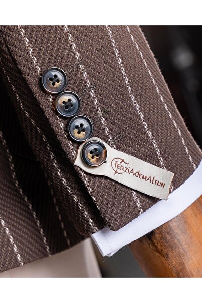 TerziAdemAltun Италиански стил, тясна кройка, мъжко сако с кръстосани ревери, кафяво T14337