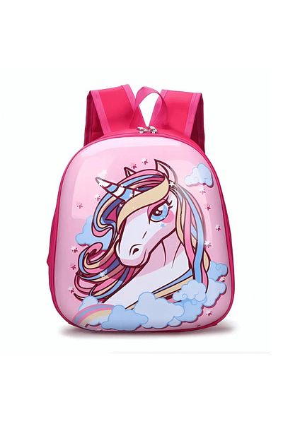 OEM Ghiozdan copii pentru gradinita, 30cm, model Unicorn păr Curcubeu
