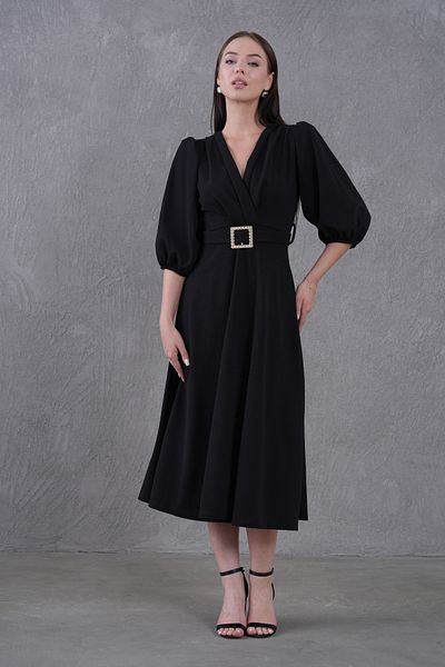 Secret Passion Lingerie New Season Stretch Fabric Double Breasted Collar Stone Belt Detailed Women's Midi Evening Dress 3602