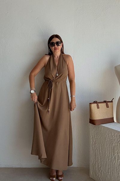 ELVAN TOLON Rochie din in cu gât de pământ