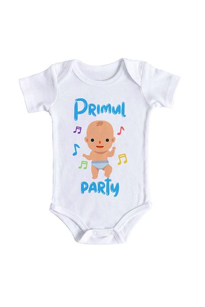 OEM Body bebe, Primul party, 3 -6 luni, maneca scurta, bonisa creativ, alb, 100% bumbac