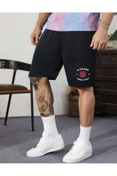 DEEPSENCE Ανδρικό μαύρο τριαντάφυλλο χτενισμένο βαμβακερό σορτς γυμναστικής αθλητική προπόνηση τζόκινγκ