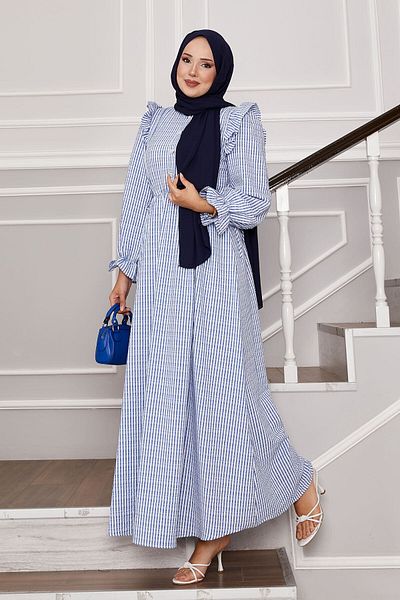 EBRUTESETTÜR Ruffle Detail Waist Tie-Up Half Button Dress