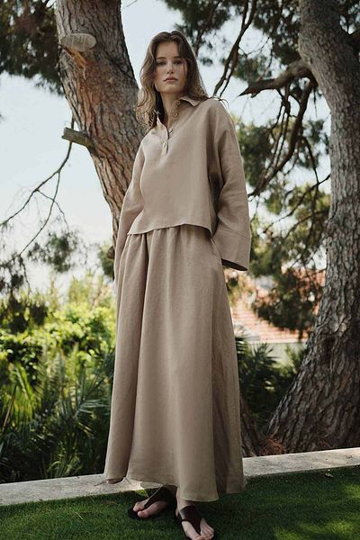 Hooopstore Μπλούζα με κουμπιά από 100% λινό