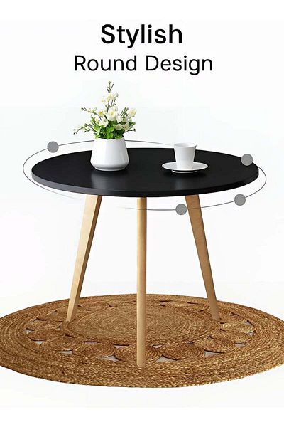 Taimi ound Wooden Dining Table, Multi-Purpose Table for Living Room, Bedroom, 80x80x70cm - Black