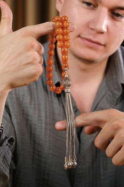 dergah tesbih Şahin Ağa Series Antique New Crimping Amber Heavy Silver Design Prayer Beads