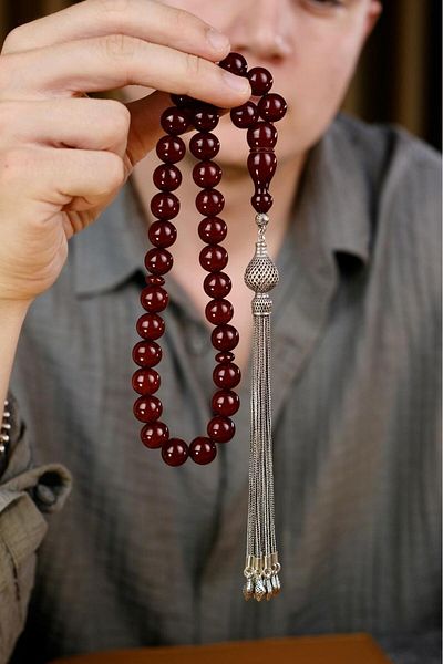 dergah tesbih Şahin Ağa Series Antique New Crimping Amber Heavy Silver Design Prayer Beads