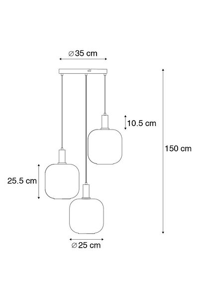OEM Chandelier, modern hanging lamp, 3 E27 bulbs, black gold finish, height adjustable