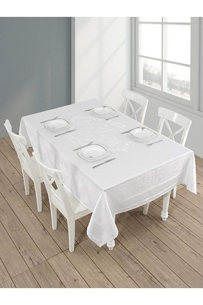 Karna Home Panel Jacquard Caramel Large Oval Tablecloth