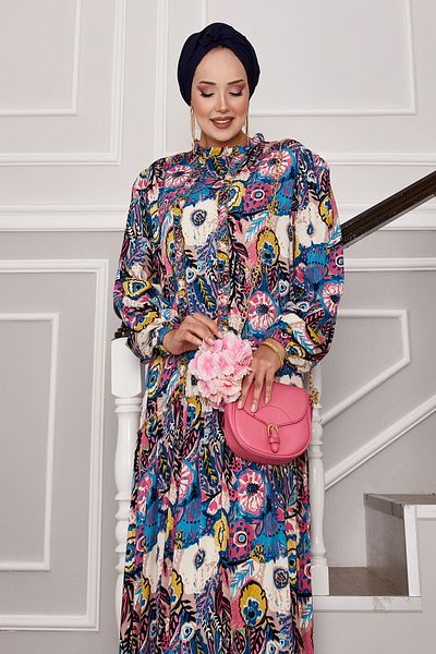 EBRUTESETTÜR Ruffle Detailed Patterned Hijab Dress