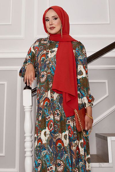 EBRUTESETTÜR Ruffle Detailed Patterned Hijab Dress