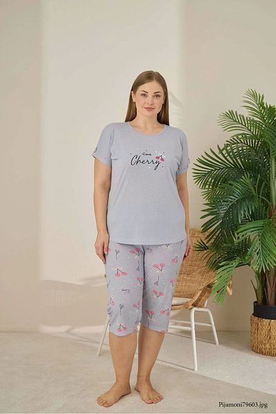 Pijamoni Plus Size Gray Polyviscose Fabric Pajama Set – 7345