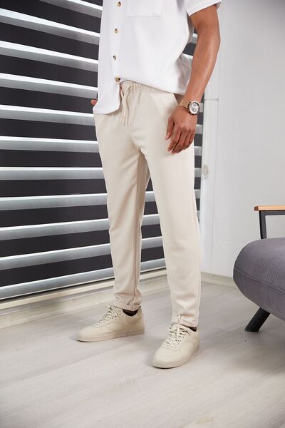 HA-KA GİYİM Men's Slim Fit Jogger Pants Double Leg High Quality Line Pattern Fabric Lycra