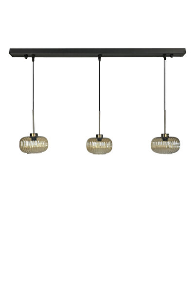 Bamyum Üçlü Lunex Cam Bal Rengi Avize İnce Eskitme Başlık Sarkıt Yemek Masası Üstü Iç Mekan Cafe Otel