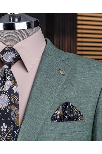 TerziAdemAltun Ανδρικό μονό μπουφάν χακί T14305 με λεπτή εφαρμογή μονό γιακά ιταλικού στυλ