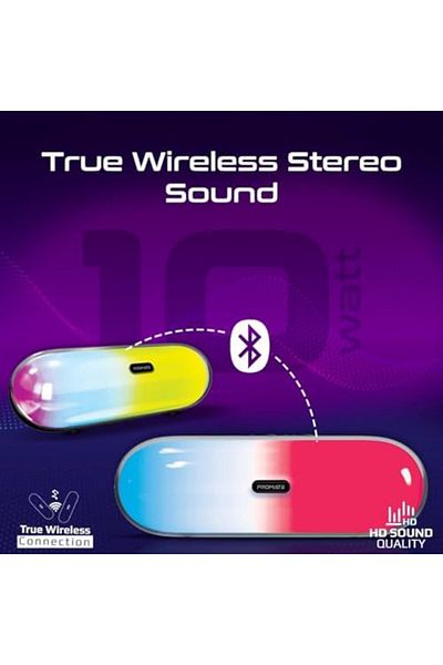 Promate Promate Bluetooth Speaker, Premium 10W True Wireless Portable HD Speaker with RGB Lights, Bluetooth