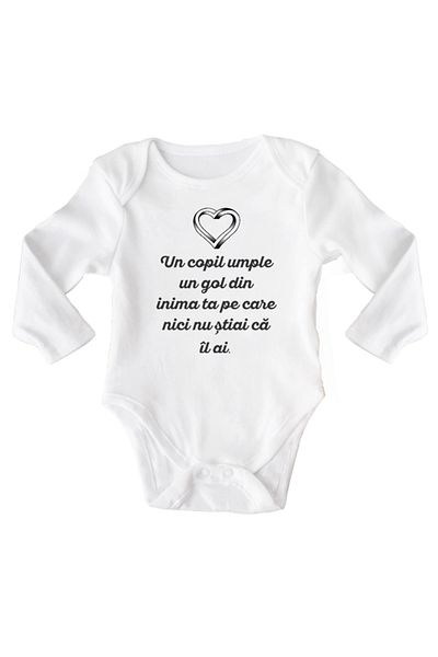 OEM Body bebe, Un copil umple un gol din inima, 6 -12 luni, maneca lunga, bonisa creativ, alb, 100% bumb