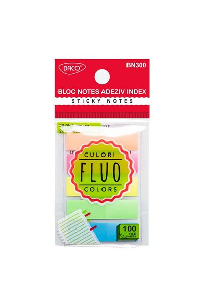 daço Daco Index Sticky Notes Pad, 5 Colors, Size 45x12 mm, 100 Files