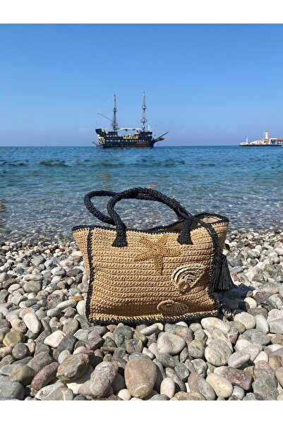 NOBLEISTIQUE Deniz Kabuğu Figürlü El Örgüsü Kağıt İp Plaj Çantası – Yazlık, H...