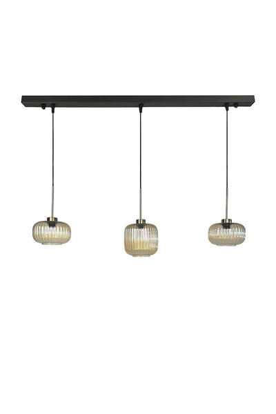 Bamyum Üçlü Lunex Cam Bal Rengi Avize İnce Eskitme Başlık Sarkıt Yemek Masası Üstü Iç Mekan Cafe Otel