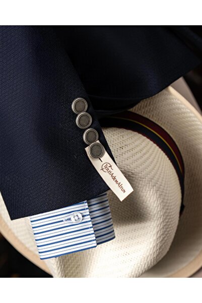 TerziAdemAltun Италиански стил, тясна кройка, мъжко сако с ревери, тъмно синьо T14396