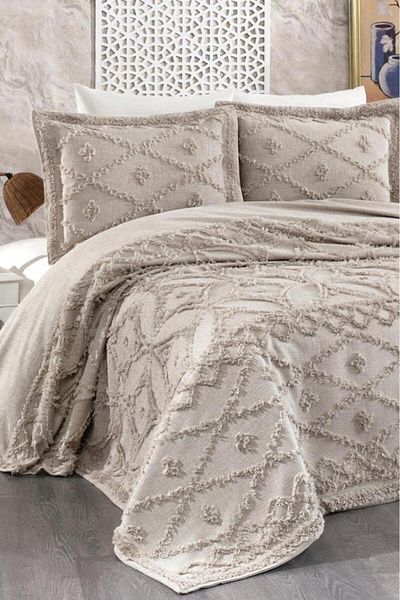 Çeyiz Diyarı Umay Chenille Double Bedspread Stone