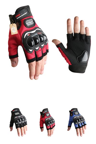 SINGLE SWORD Short Finger Professional Protect Palm Anti-Slip Red Cycling/Motorcycle Gloves