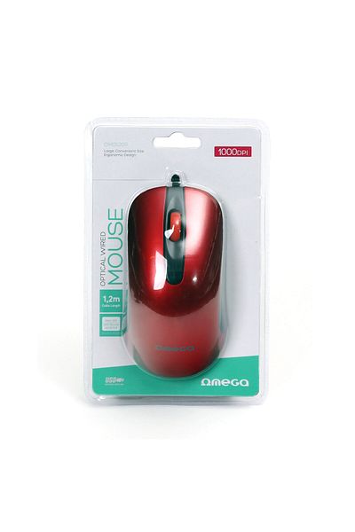 Omega USB mouse, Omega 45268 OM-520, with 1.2 m cable, 3 buttons, 1000 dpi, red with black