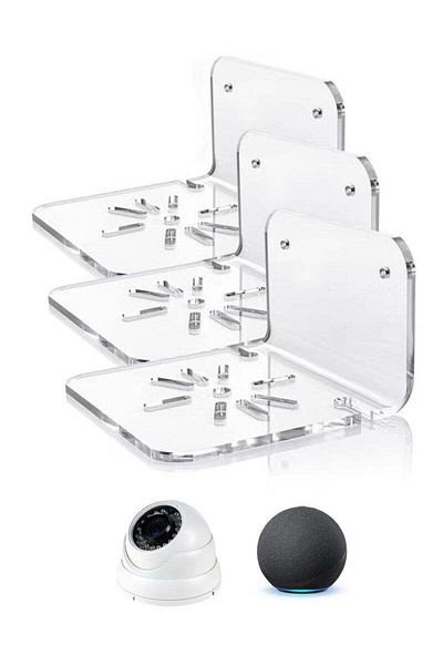 SMARTPOINTS Clear Acrylic Wall Shelf Set of 3 – No-Drill Adhesive Mount for Security Cameras, Baby Monitors, S