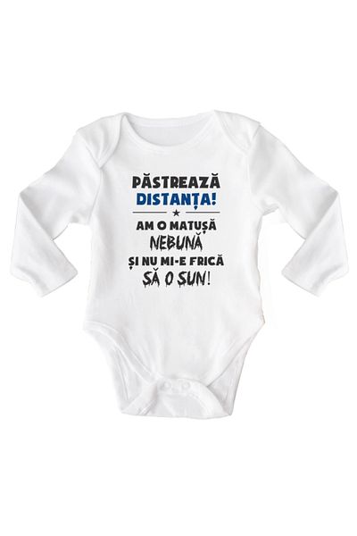 OEM Body bebe, Am o matusa nebuna, 0 -3 luni, maneca lunga, bonisa creativ, alb, 100% bumbac