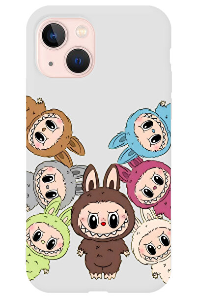 WANNA PROTECT iPhone 13 Beyaz İçi Kadife Labubu Desenli Silikon Telefon Kılıf...