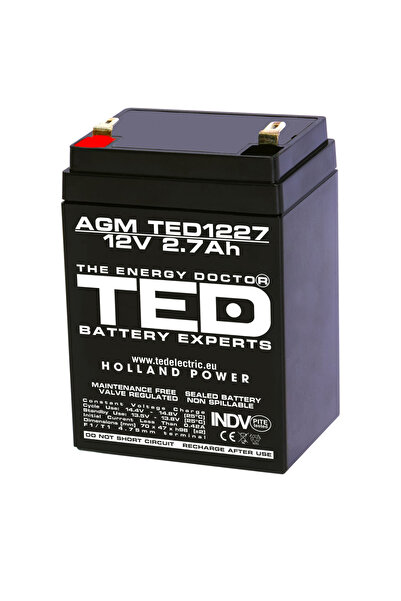 TED Electric Baterie reîncărcabilă F1/T1 12V staționară VRLA 2.7Ah AGM, dimen...