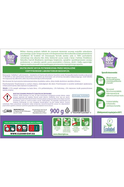 Biostar Set of 50 dishwasher tablets, Biostar, 900g, biodegradable, free of harmful chemicals