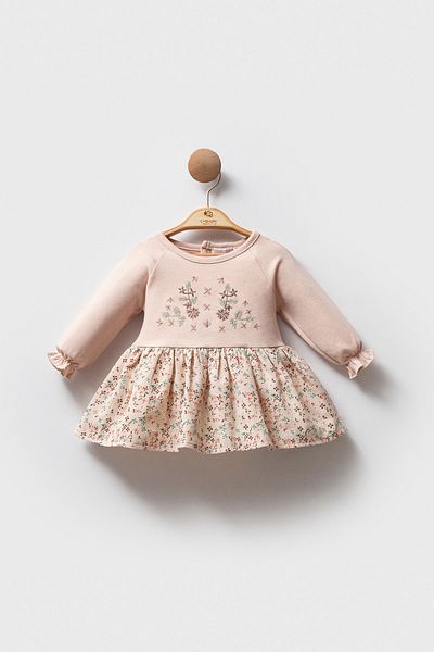 Cassiope Floral Patterned Long Sleeve Embroidered Baby Girl Dress
