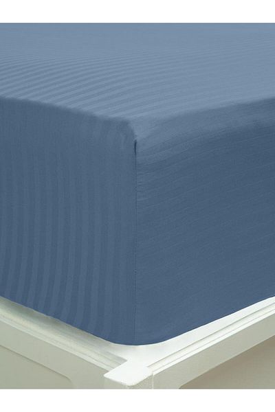 Karna Home Bed Sheet Stripe Satin Plain Elastic Wide Size