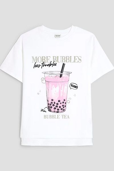 The Champ Clothing Бяла тениска с щампа на Bubble Tea за момичета – лятна памучна