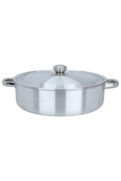 ROBUST aluminum oven tray, 34 cm, round, with lid, two handles - silver