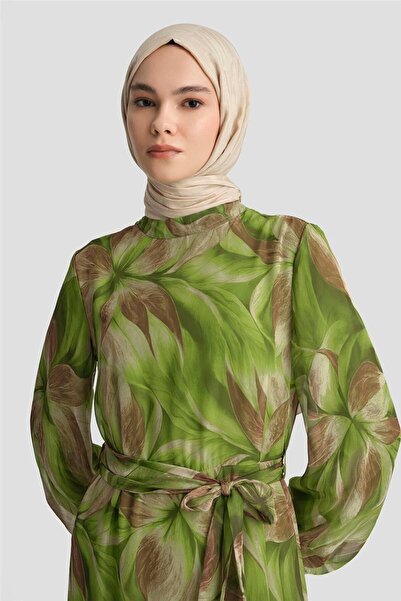 Armine Desenli Elbise 25YD4022 Yeşil