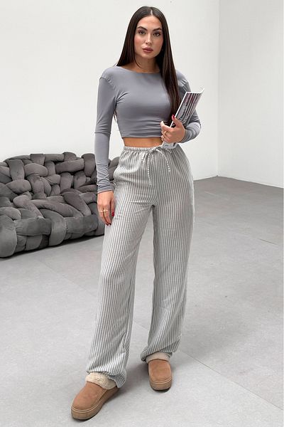 Sun Victoria Women's Gray Linen Trousers with Elastic Waist