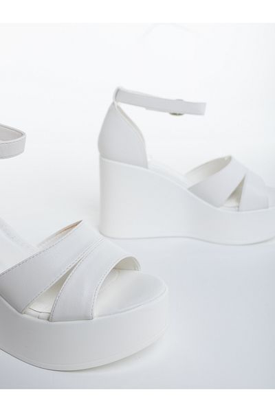 Kalapod Women's white platform sandals made of eco-leather Tohana