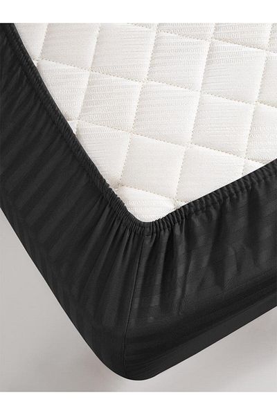 Karna Home Bed Sheet Stripe Satin Plain Elastic Wide Size