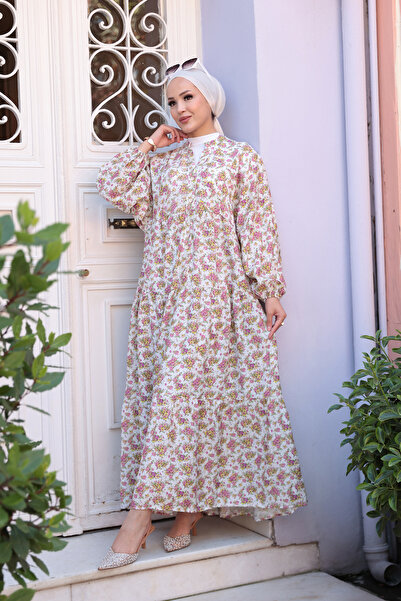 LOCCO Women's Violet Pattern Dress White