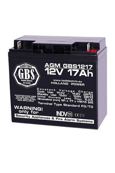 TED Electric Baterie reîncărcabilă F3 12V staționară VRLA 17Ah AGM, dimensiuni 181x76x167 mm, TED Electric GBS1217