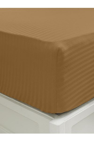 Karna Home Bed Sheet Stripe Satin Plain Elastic Wide Size
